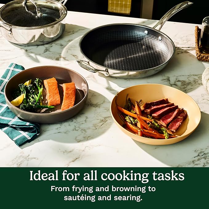 Cuisinart FusionPlus Hybrid Nonstick Stainless Steel Cookware Set, 5-Piece Skillet Cooking Set with PFAS-Free PURELYSEAR Ceramic Non Stick Technology, Scratch Proof, Cool Grip Handles, Dishwasher Safe