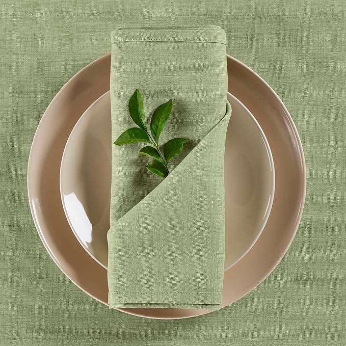 Solino Home Linen Cloth Napkins Set of 4-100% Pure Linen Chambray Olive Dinner Napkins 20 x 20 Inch for New Year - Athena, Handcrafted and Machine Washable