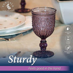 Yungala Purple Wine Glasses set of 6 purple goblets. GLASS goblets for wine, water or cocktails, vintage glassware and DISHWASHER SAFE, colorful glassware.