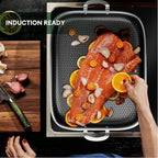 COOKER KING Stainless Steel Nonstick Roasting Pan with Rack, 18.27x14.84 Inch Roaster Pan for 25 lb Turkey & Chicken, Oven Safe Up to 900°F, Compatible with All Cooktops (Rectangular, Large)