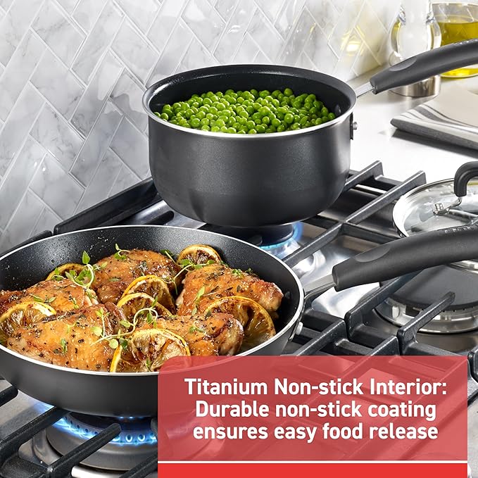 T-Fal Signature Nonstick Pots and Pans Set 12 Piece, Oven Broiler Safe 350F, Kitchen Cookware Set w/Fry Pans, Saucepans, Saute Pan, Dutch Oven, Griddle, Kitchen, Home, Dishwasher Safe, Black