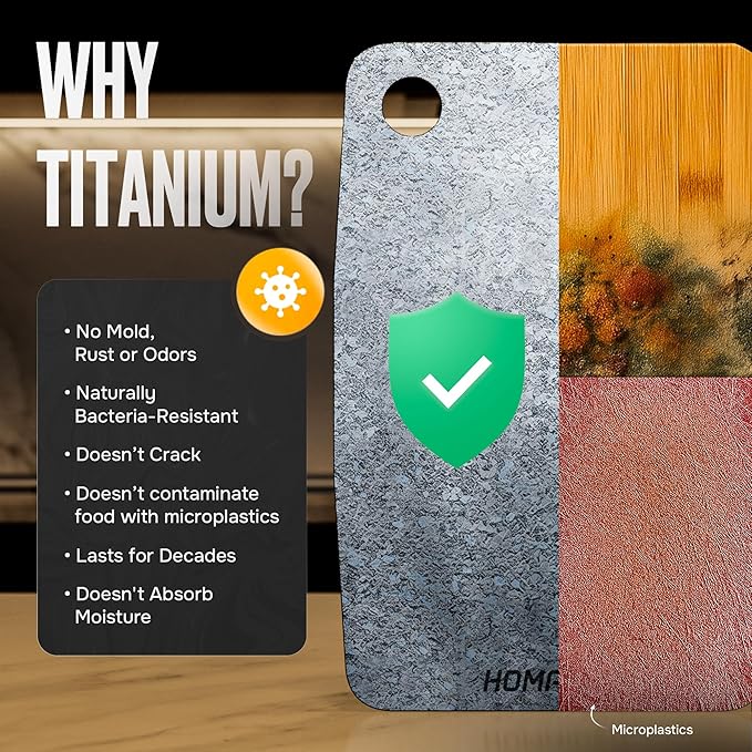 Titanium Cutting Board – Pure Titanium Chopping Board for Kitchen – Non-Toxic, Microplastic-Free, Double-Sided, Dishwasher Safe, Durable Metal Cutting Board