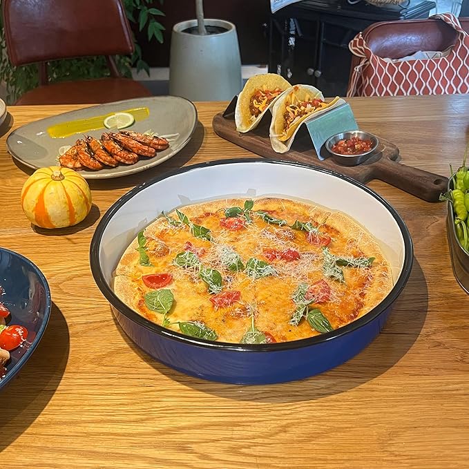 3-Pack Enamel Roasting & Baking Pan Set 10/12/14 Inch Round Deep Cake Pans for Turkey Pizza Casseroles Desserts Oven & Dishwasher High Temperature Resistance Baking Dishes Gifts for Mom Wife Christmas