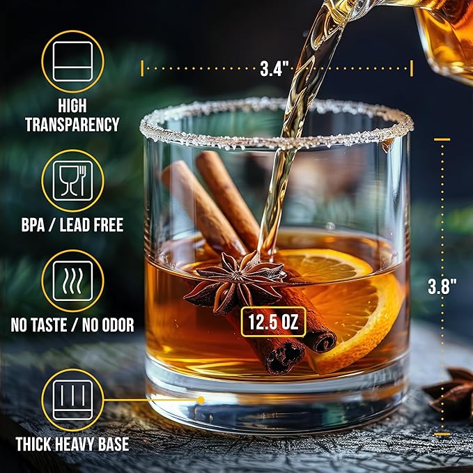 Bravario Unbreakable Whiskey Glasses, Plastic Rocks Glasses — 12.5 oz Clear Dishwasher Safe Tritan Old Fashioned Drinkware, Shatterproof BPA-Free Bourbon Cocktail Set of 8