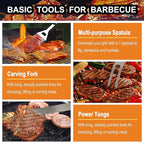 Grilljoy 24PCS BBQ Grill Tools Set with Meat Thermometer and Injector - Extra Thick Stainless Steel Fork, Spatula& Tongs - Complete BBQ Accessories in Aluminum Case - Perfect Grill Gifts for Men
