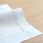 Solino Home Linen Placemats Set of 4 - Classic Hemstitch Light Blue Placemats 14 x 19 Inch - 100% Pure Linen Table Mats for Winter, New Year