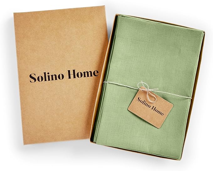 Solino Home Linen Napkins Set of 4-100% Pure Linen Laurel Green Dinner Napkins Cloth 20 x 20 Inch - Fete, Handcrafted and Machine Washable