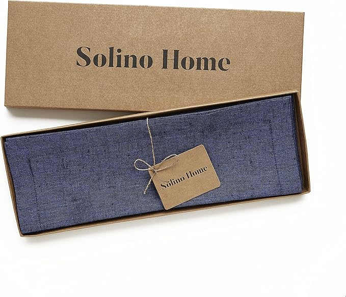 Solino Home Linen Cloth Placemats Set of 4-100% Pure Linen Chambray Navy Placemats 14 x 19 Inch for Holiday, Winter, New Year - Athena
