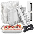 NPLUX 50 PACK Mini Cake Pans with Lids and Spoons, Rectangular Aluminum Foil Bread Pan, Mini Loaf Pans and Food Containers with Lids(Silver, 6.8oz)