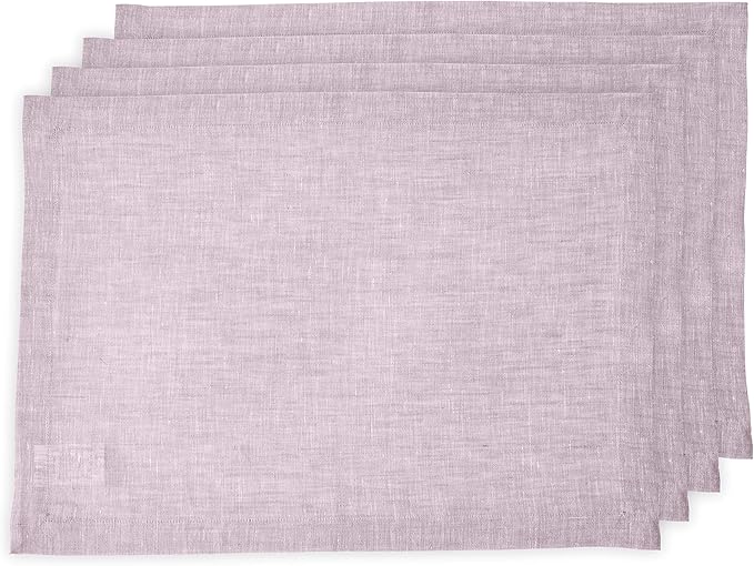 Solino Home Linen Placemats Set of 4-100% Pure Linen Chambray Lavender Cloth Placemats 14 x 19 Inch for Holiday, Valentines - Athena