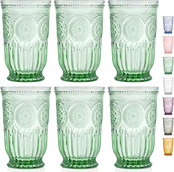 Yungala Green Highball Glasses Set of 6 Tall Drinking Glasses 10 oz
