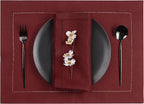 D'Moksha Homes Linen Placemats Set of 4 - Classic Hemstitch Dark Red Placemats 14 x 19 Inch - 100% Pure Linen Table Mats for Valentines, Holiday, New Year - Handcrafted and Machine Washable