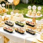 NPLUX 50 Pack Mini Cake Pans with Lids and Spoons Black Gold Rectangular Aluminum Foil Baking Pans Mini Cheesecake Containers(6.8oz)