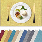 Homaxy Cloths Placemats for Dining Table Set of 8, Heat Resistant Washable Cotton Linen Blend Table Mats, Ideal for Kitchen Party Dining Decoration, 13" x 19", Mustard Yellow