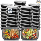 TIYA Food Containers - 32 oz Bulk 150 Pack with Lids - Rectangular Plastic To-Go Containers - Reusable, Microwavable, Dishwasher Safe - Leak-Proof for Meal Prep - BPA-Free