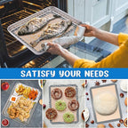 P&P CHEF 12.5 x 9.7 x 1 Inch Toaster Oven Pan with Grid Rack and Silicone Mat, Stainless Steel Toaster Oven Tray Baking Pan with Cooling Roasting Rack, Dishwasher Safe (3Pcs)