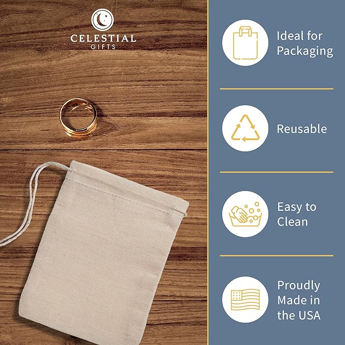 Celestial Gifts Muslin Bags - Drawstring Bags Small 25pcs - 3x5, Reusable Tea Bags, Jewelry Gift, Spice and Cotton Gift Sachet Bags - 100% Cotton - Made in USA - (Natural Hem & Drawstring)