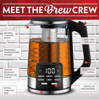 Gourmia Electric Glass Kettle – 1.7L Programmable Tea & Coffee Brewer with Digital Touch Display, 6 Presets, Removable Stainless Steel Infuser, Cordless with 360° Swivel Base, Black