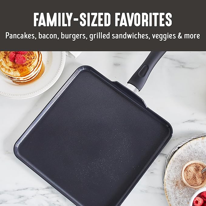 GreenLife Soft Grip Diamond Healthy Ceramic Nonstick 11" Griddle Pan, PFAS-Free, Dishwasher Safe, Black
