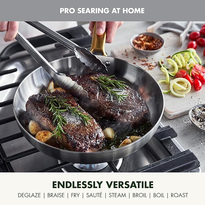 GreenPan Stainless Steel Tri-Ply Reserve 10 Piece Cookware Pots and Pans Set, Multiclad, Induction, Oven & Broiler Safe to 600°F, Heat Responsive Core, Dishwasher Safe, Glass Lids