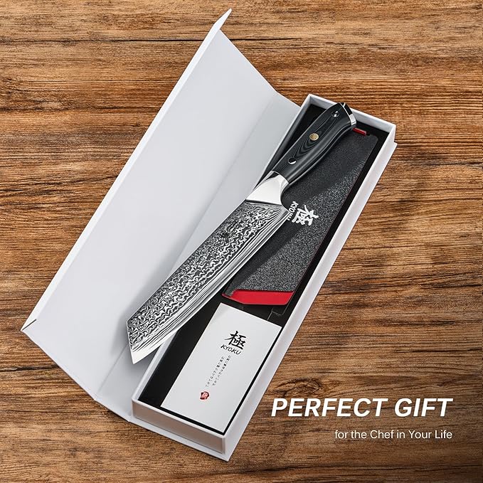 KYOKU Kiritsuke Chef Knife 8.5" - Shogun Series - Japanese Style VG10 Steel Core Forged Damascus Blade - with Sheath & Case