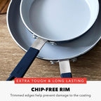 GreenPan x Bobby Flay 13 Piece Nonstick Cookware Pots and Pans Set, PFAS-Free Diamond Ceramic, Induction Suitable, Easy Clean Dishwasher & Oven Safe, Stay-Cool Silicone Handles, Glass Lids, Navy Blue