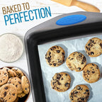 NutriChef 6-Piece Baking Pan Set - Carbon Steel Stackable Bakeware with Blue Silicone Handles & Nonstick Coating, Includes Cookie Sheets, Roaster Pan with Lid, Loaf Pan, and 12 Cup Muffin Pan (Gray)