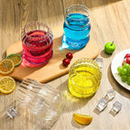 Ziliny 4 Pcs Creative Glassware Set Wave Shape Drinking Glasses with Glass Straw Aesthetic Cups Vintage Ribbed Glass Cups Cute Drinking Glasses for Tea Beer Water Cocktail Coffee Beverage Kitchen