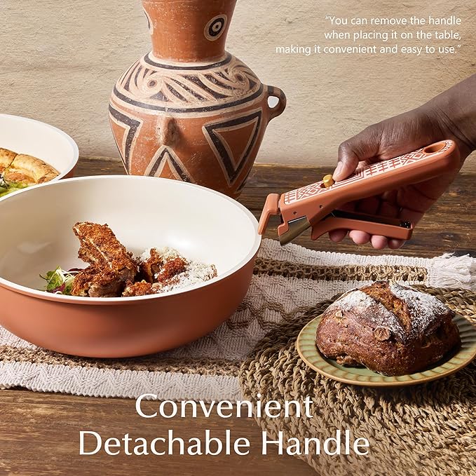 CAROTE 21-Piece Ceramic Cookware Set, Nonstick Pots and Pans Set with Detachable Handle, Non-Toxic Kitchen Cooking Set, Induction Compatible, Dishwasher & Oven Safe, Terracotta