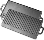 ProSource 2-in-1 Reversible 19.5” x 9” Cast Iron Griddle with Handles, Preseasoned & Non-Stick for Gas Stovetop, Oven and Open Fire.