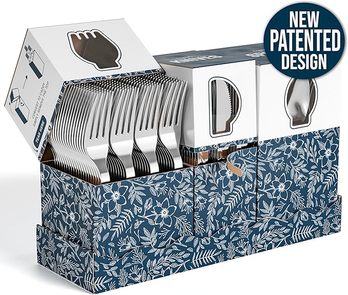 Exquisite Silver Plastic Silverware Heavy Duty 300 Pack - Utensil Caddy For Parties, Utensil Holder For Kitchen Counter 100 Each Plastic Spoons Forks & Knives Set Flatware Sets Disposable Silverware.