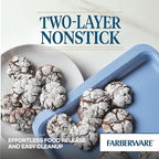 Farberware Easy Solutions Nonstick Baking Set, Includes Cookie Pans, Loaf Pan, and Cake Pan with Portion Marks, 4 Piece, Non Stick Bakeware Set - Blue