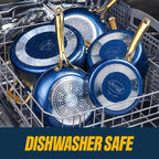Gotham Steel 15 Pc Ceramic Pots and Pans Set Non Stick, Kitchen Cookware Sets, Pot and Pan Set, Ceramic Cookware Set, Non Toxic Cookware Set, Non Stick Pots and Pan Set, Dishwasher Safe - Navy