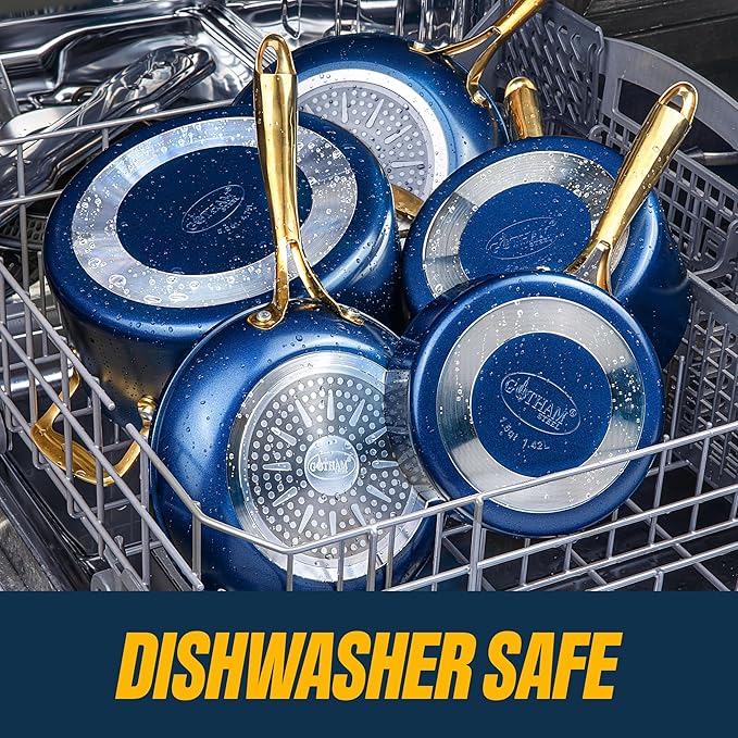 Gotham Steel 15 Pc Ceramic Pots and Pans Set Non Stick, Kitchen Cookware Sets, Pot and Pan Set, Ceramic Cookware Set, Non Toxic Cookware Set, Non Stick Pots and Pan Set, Dishwasher Safe - Navy