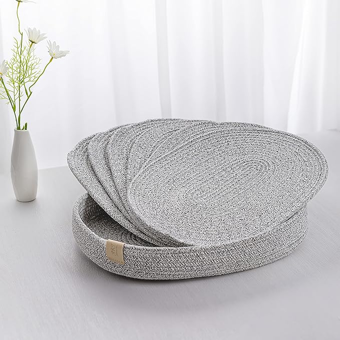 Placemats Set of 6 Oval – Woven Boho Farmhouse Table Mats for Dining Table for 6, Kitchen Decor, Washable and Handmade Rustic Table Accessories (Oval, Gray Mixed)