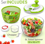 RTMAXCO Salad Spinner, 5L Large Capacity Lettuce Washer with Easy Spin Mechanism, BPA-Free Vegetable Dryer for Kitchen.
