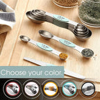 Spring Chef Stainless Steel Magnetic Measuring Spoons Set of 8 with Leveler, Nesting Metal Teaspoon & Tablespoon Measuring Spoons, Kitchen Gadgets for Baking & Cooking, Fits in Spice Jars - Mint