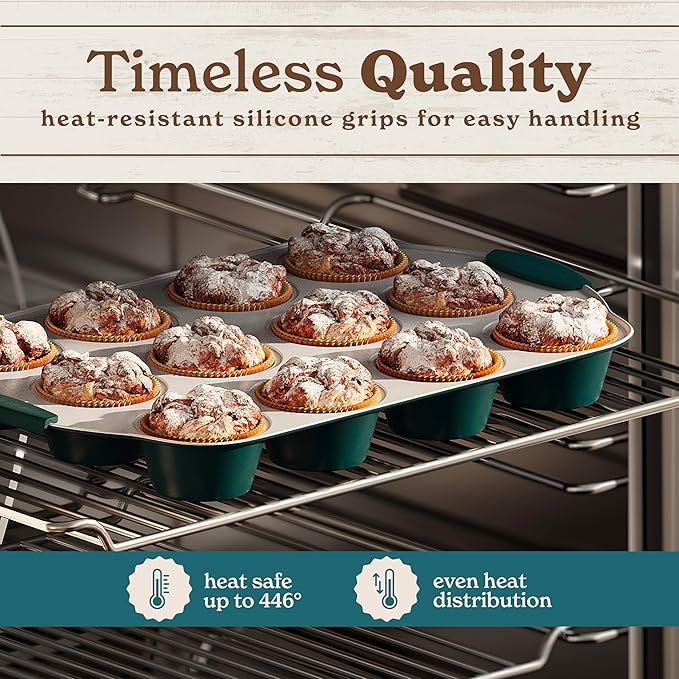 Country Kitchen Nonstick Stackable Bakeware Set - Heavy Duty, Durable, Easy Release Baking Set, Sage, 10 Pcs