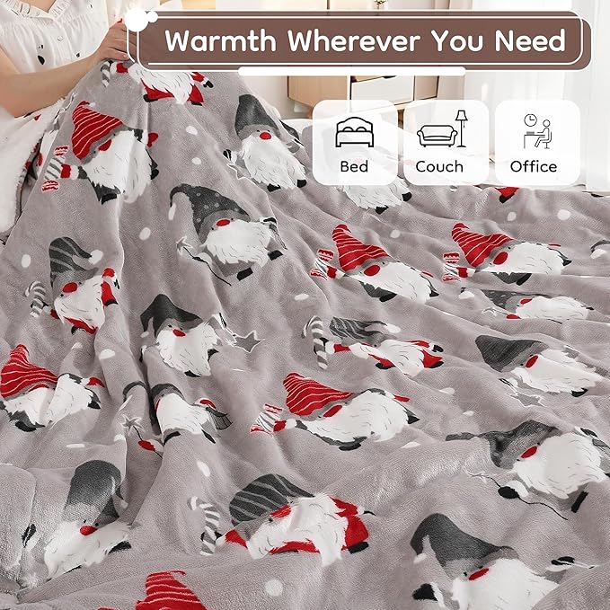 Electric Heated Blanket Queen Size - 84"x90", 10 Heating Levels, 1-12 H Auto Shut Off, Dual Controllers, Breathable Flannel Warm and Washable for Bed, Santa Claus for Christmas