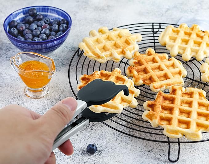 Waffle Tongs by StarBlue – 10 Inches Silicone and Nylon Serving Tongs with Non-Slip Smooth Handles, Non-Scratch and Dishwasher Safe, Multipurpose Spatula Tongs for Belgian Waffle Serving (10 Inch)