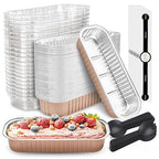 NPLUX 50 PACK Mini Cake Pans with Lids and Spoons, Rectangular Aluminum Foil Bread Pan, Mini Loaf Pans and Food Containers with Lids(Champagne, 6.8oz)