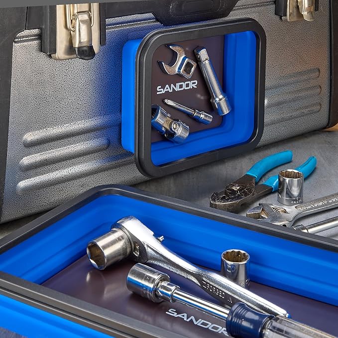 Collapsible Magnetic Parts Tray Set - 3 Different Size Tool Trays for Screw, Bolts, Nuts, Washers, Pins and Other Small Metal Parts, Mechanic Tool Gifts for Men - Blue