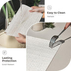 Leetaltree Luxury White and Silver Woven Placemats Set of 6 - Waterproof Washable Textured Table Mats for Wedding, Anniversary, Daily Use - Sparkling Metallic Thread Table Decor - Hand-Cut