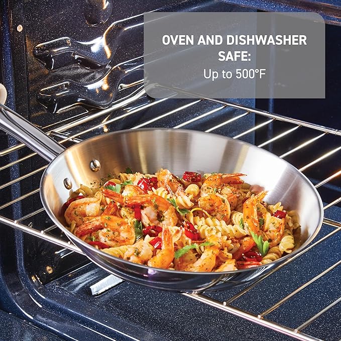 T-Fal Gourmet Stainless Steel Fry Pan 12.5 Inch Induction Compatible Skillet Pan, Fast and Even Heating, Oven Safe to 500F, Professional Grade Cookware for Home Chefs