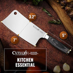 Cutluxe Meat Cleaver Knife – Ultra Sharp 7" Meat Cleaver, Butcher Knife, High Carbon Stainless Steel Blade, Full Tang Pakkawood Handle – Shinobi Series
