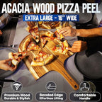 KitchenStar 16-inch Pizza Making Set, 6 PCS - Pizza Stone + Stainless Steel Rack, Acacia Wood Pizza Peel, Pizza Cutter Rocker + Protective Cover, Metal Brush - Oven & Grill Accessories Kit
