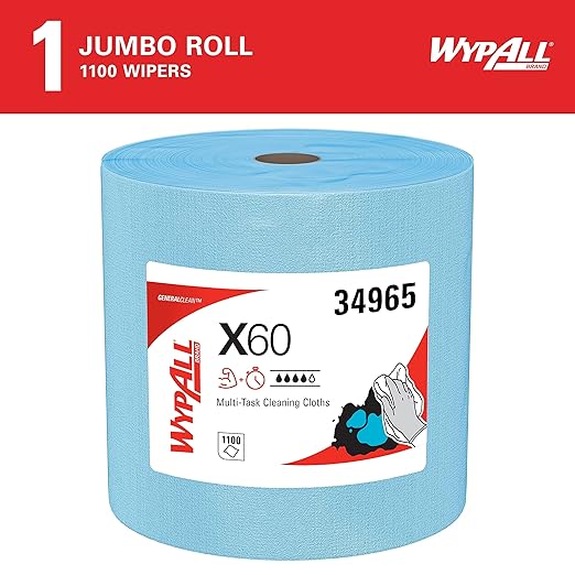 WypAll GeneralClean X60 Cloths Multi-Task Cleaning Wipes, Jumbo (34965), Strong and Absorbent Towels, Blue (1 Roll of 1,100 Sheets, 1,100 Sheet Total)