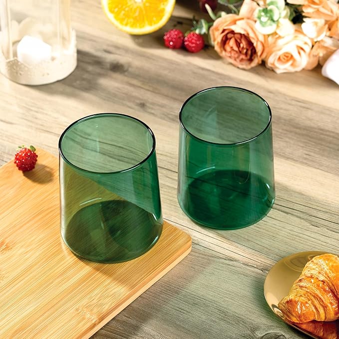 Emerald Green Glass Tumbler Set of 4 – 16.5 oz Borosilicate Drinkware – Durable, Lead-Free, Dishwasher Safe – Unique Colored Glasses for Any Drink