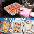 P&P CHEF 10.4 x 8 x 1 Inch Toaster Oven Pan with Grid Rack and Silicone Mat, Stainless Steel Toaster Oven Tray Baking Pan with Cooling Roasting Rack, Dishwasher Safe (3Pcs)
