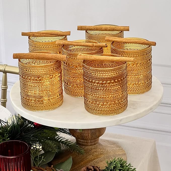 Kate Aspen Beaded Amber Drinking Glasses Set of 6-10 oz Vintage Glassware Set Jupiter Glasses, Cocktail Glass Set, Juice Glass, Water Cups Hostess Gift, Present, Gift for Newlyweds
